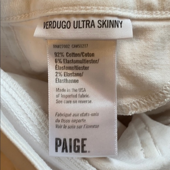 Verdugo Ultra Skinny white Paige size 25 jeans - Picture 5 of 5